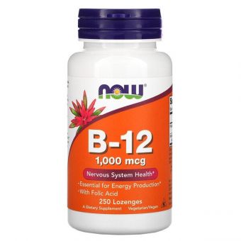 Витамин B-12, Vitamin B-12, Now Foods, 2000 мкг, 100 леденцов