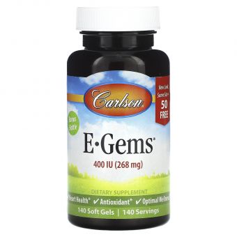 Вітамін Е, E-Gems, Carlson, 268 мг (400 МО), 140 гелевих капсул