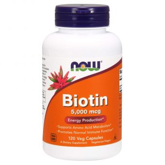 Біотин, Biotin, Now Foods, 5000 мкг, 120 вегетаріанських капсул