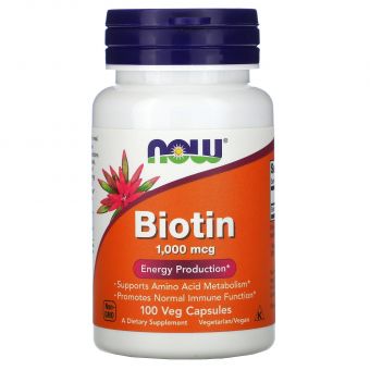 Биотин, Biotin, Now Foods, 1000 мкг, 100 вегетарианских капсул