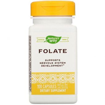 Фолиевая кислота, Folate, Nature's Way, 800 мкг, 100 капсул