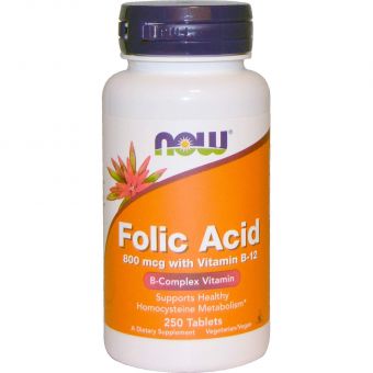 Фолієва кислота і вітамін В-12, Folic Acid Vitamin B-12, Now Foods, 800 мкг, 250 таблеток