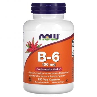 Витамин В6, Vitamin B-6, Now Foods, 100 мг, 250 вегетарианских капсул