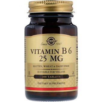 Витамин В6, Vitamin B6, Solgar, 25 мг, 100 таблеток