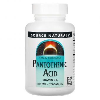 Пантотеновая кислота, Pantothenic Acid, Source Naturals, 100 мг, 250 таблеток