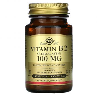 Рибофлавін (вітамін В2), Vitamin B2, Solgar, 100 мг, 100 вегетаріанських капсул