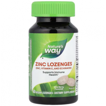 Глюконат цинка, Zinc Lozenges, Nature's Way, ягодный вкус, 60 пастилок