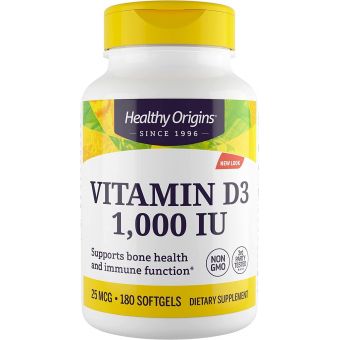 Витамин Д3, Vitamin D3, Healthy Origins, 1000 МЕ, 180 капсул