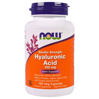 Гіалуронова кислота, Hyaluronic Acid, Now Foods, подвійна сила, 100 мг, 120 вегетаріанських капсул