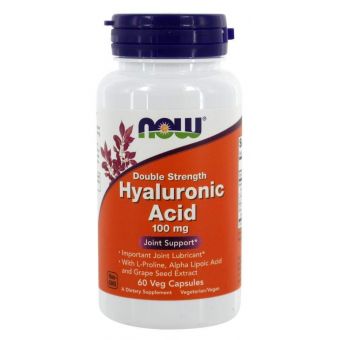 Гиалуроновая кислота, Hyaluronic Acid, Now Foods, двойная сила, 100 мг, 60 вегетарианских капсул 