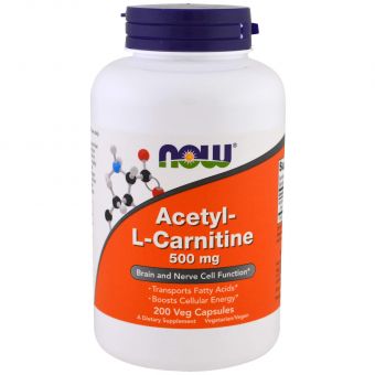 Ацетил карнитин, Acetyl-L Carnitine, Now Foods, 500 мг, 200 вегетарианских капсул