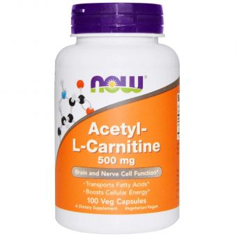 Ацетил карнитин, Acetyl-L-Carnitine, Now Foods, 500 мг, 100 вегетарианских капсул