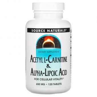 Ацетил карнітин + альфа-ліпоєва кислота, Acetyl L-Carnitine & Alpha-Lipoic Acid, Source Naturals, 650 мг, 120 таблеток