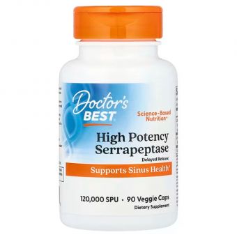 Серрапептаза, Serrapeptase, Doctor's Best, 120,000 SPUs, высокой эффективности, 90 веганских капсул