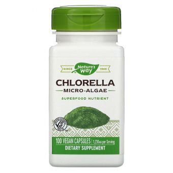 Хлорелла, Chlorella, Nature's Way, микроводоросли, 1230 мг, 100 капсул