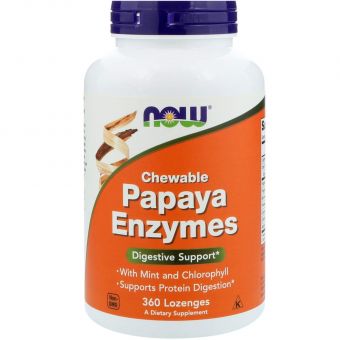 Папаїн, Papaya Enzymes, Now Foods, жувальні ферменти, 360 льодяників