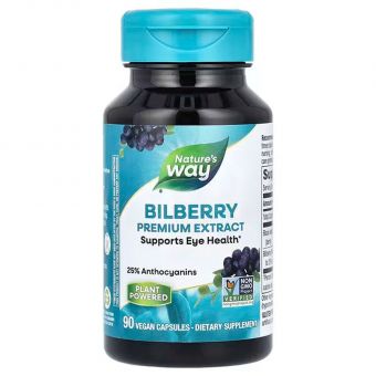 Черника для зрения, Bilberry, Nature's Way, премиум экстракт, 90 веганских капсул