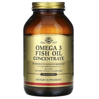 Омега-3, Omega-3 Fish Oil, Solgar, концентрат риб'ячого жиру, 120 гелевих капсул