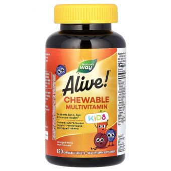 Витамины для детей Alive! со вкусом апельсина и ягод, Multi-Vitamin, Nature's Way, 120 жевательных таблеток