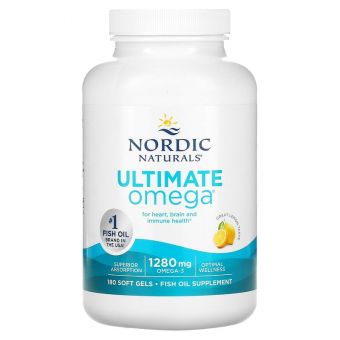 Рыбий жир в капсулах, Ultimate Omega, Nordic Naturals, лимонный вкус, 1280мг, 180 капсул