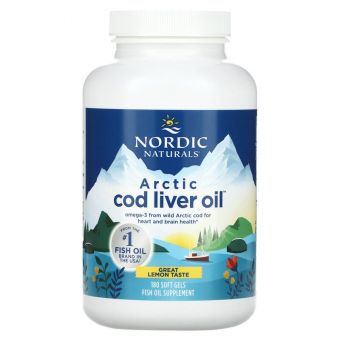 Рыбий жир из печени трески, Cod Liver Oil, Nordic Naturals, лимон, арктический, 1000 мг, 180 капсул 