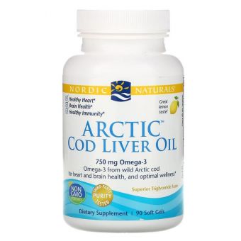 Риб'ячий жир з печінки тріски, Cod Liver Oil, Nordic Naturals, лимон, арктичний, 1000 мг, 90 капсул