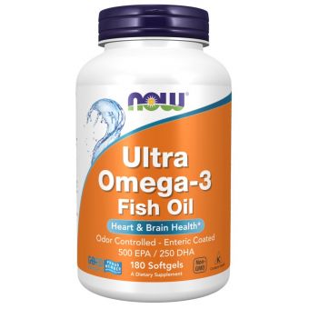 Супер омега 3, Ultra Omega-3, Now Foods, 500 EPA/250 DHA, 180 капсул с кишечнорастворимой оболочкой