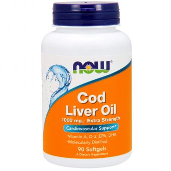 Риб'ячий жир з печінки тріски, Cod Liver Oil, Now Foods, 1000 мг, 90 гелевих капсул