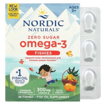 Риб'ячий жир для дітей, Nordic Omega-3 Fishies, Nordic Naturals, фрукти, 300 мг, 36 желе