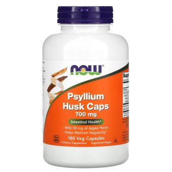 Подорожник из шелухи в капсулах, Psyllium Husk, Now Foods, 700 мг, 180 вегетарианских капсул