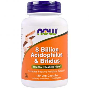 Пробіотик, Acidophilus & Bifidus, Now Foods, 8 млрд КУО, 120 вегетаріанських капсул