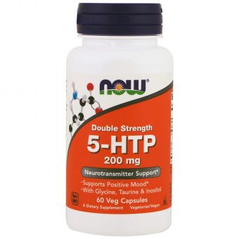 5-HTP, 5-гидрокситриптофан, 5-HTP, Now Foods, двойная сила, 200 мг, 60 вегетарианских капсул