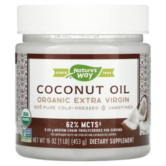 Кокосова олія, Coconut Oil, Nature's Way, органічна, 453 г