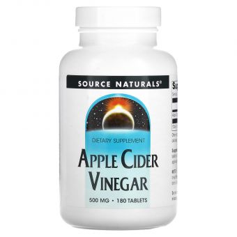 Яблочный cидровый уксус, Apple Cider Vinegar, Source Naturals, 500 мг, 180 таблеток