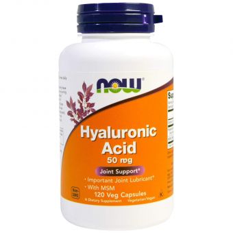 Гіалуронова кислота з МСМ, Hyaluronic Acid With MSM, Now Foods, 50 мг, 120 вегетаріанських капсул.