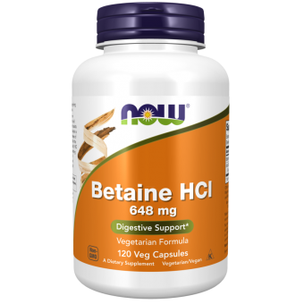 Бетаїн гідрохлорид, Betaine HCL, Now Foods, 648 мг, 120 вегетаріанських капсул