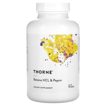 Бетаїну гідрохлорид + пепсин, Betaine HCL & Pepsin, Thorne, 225 капсул