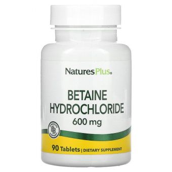 Бетаина гидрохлорид, Betaine Hydrochloride, Nature's Plus, 600 мг, 90 таблеток