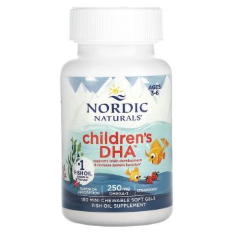 Рыбий жир для детей, Children's DHA, Nordic Naturals, клубника, 250 мг, 180 капсул