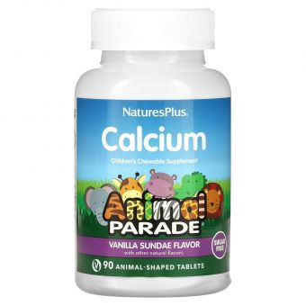  Жевательный кальций для детей, Calcium, Nature's Plus, Animal Parade, ваниль, без сахара, 90 жевательных конфет