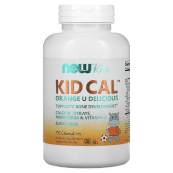 Кальций для детей, Kid Cal, Now Foods, поддержка развития костей, 100 жевательных таблеток