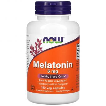 Мелатонін, Melatonin, Now Foods, 5 мг, 180 вегетаріанських капсул