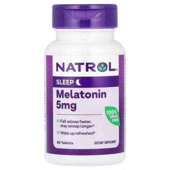 Мелатонин, Melatonin, Natrol, 5 мг, 60 таблеток