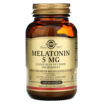 Мелатонин, Melatonin, Solgar, 5 мг, 120 таблеток для разжевывания 