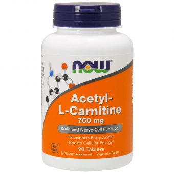 Ацетил карнитин, Acetyl-L-Carnitine, Now Foods, 750 мг, 90 таблеток