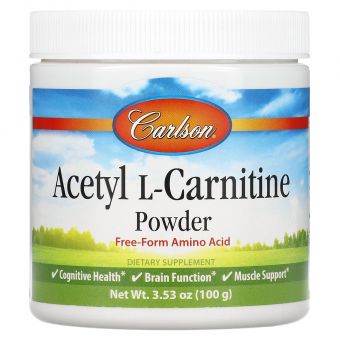 Ацетил карнитин, Acetyl-L-Carnitine, Carlson, порошок аминокислоты, 100 г