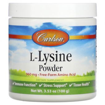 Лизин,  L-Lysine, Carlson, порошок, 960 мг, 100 грамм