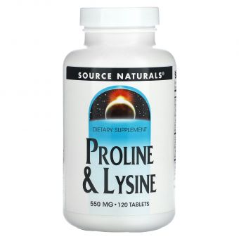 Лізин Пролін, L-Proline L-Lysine, Source Naturals, 550 мг, 120 таблеток