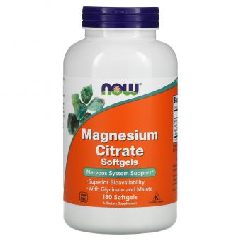 Магний цитрат, Magnesium Citrate, Now Foods, 180 гелевых капсул