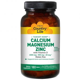 Кальций магний цинк, Calcium Magnesium Zinc, Country Life, 180 таблеток